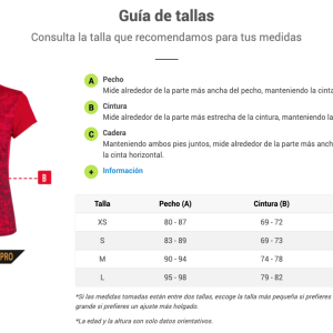 Guía de Tallas Camisetas Chica Manga Corta - Joma