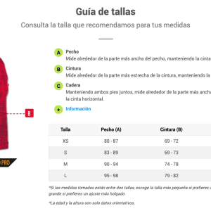Guía de Tallas Camisetas Chica Joma