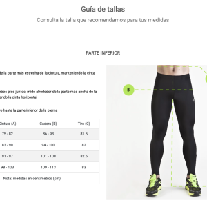 Guía de Tallas - Mallas y Pantalón Corto Chico Joma
